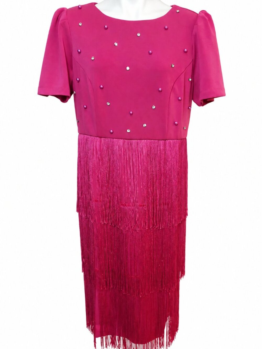 Plus Size 14W Hot Pink Fringe Dress Tiered Flapper Party Cocktail Formal 1920s